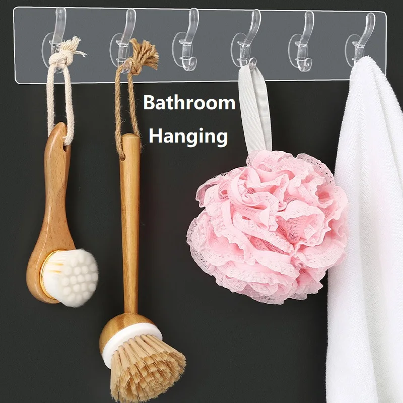 Traceless Adhesive Hooks - Transparent Self Adhesive Hooks Hold 5kg Heavy Duty Sticky Hooks for Hanging Clothes Robes Kitchen