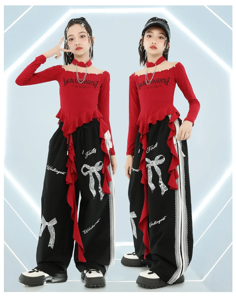 Mädchen Hip Hop Crop Top Pu Leder Cargo Hosen Kind Schuluniform Kostüme Kinder Streetwear Jazz K-pop Street Dance kleidung Sets – Detail 13