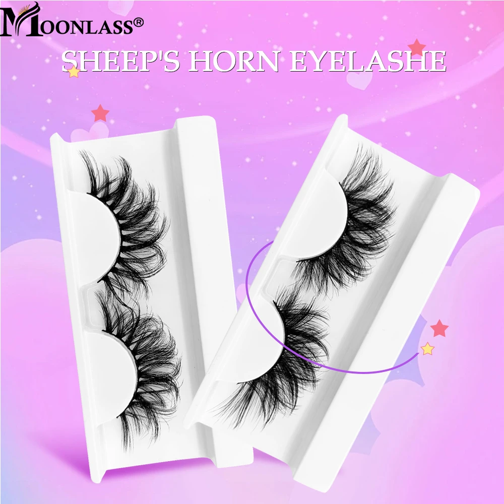 2023 New Sheep Horn Crisscross Natural Eyelashes Extension Supplies Bulk Fluffy Soft Reusable Eyelashes With Tray Makeup Beauty