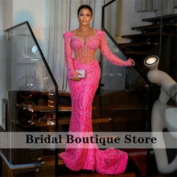 Luxury Hot Pink Beading Prom Dress Glitter Beading Crystals Shiny Wedding Reception Birthday Gown Evening Gown Customized 