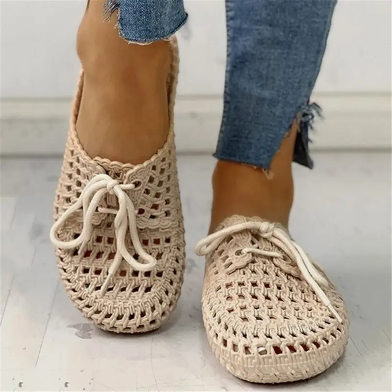 Summer Slippers Shoes Woman 2022 Closed Toe Breathable Flip Flops Hollow Out Lace Up Summer Outdoor Beach Slides Flats Pink Rome