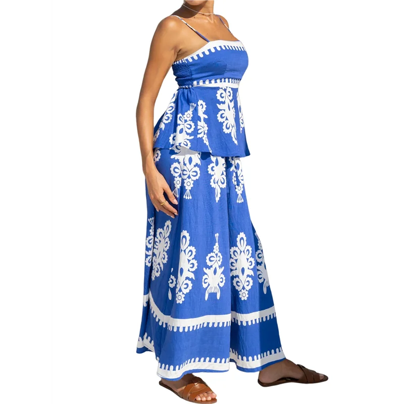 

CGS-Women's Summer Dresses 2025 Floral Sundress Spaghetti Straps Flowing Beach Vacation Bohemian Maxi Dress Set