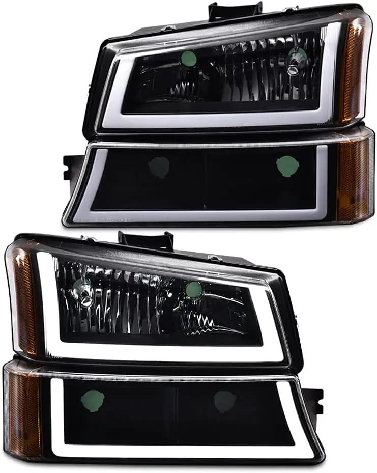 2Pcs Black Housing Clear Lens Amber Corner Headlights Compatible with 2003-2006 Chevy Silverado, Left & Right Headlights Headlam