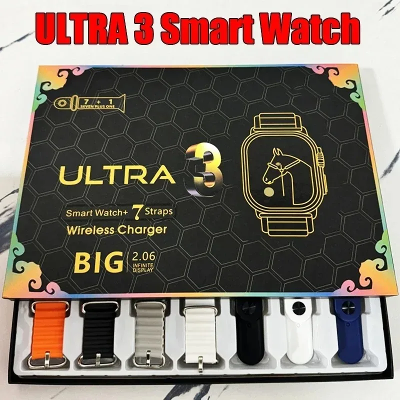 New Watch10 Ultra 3 Smart Watch 7 Watch Straps 2.2HD Amoled Circular Screen ECG Monitoring Reloj inteligente  PK S100