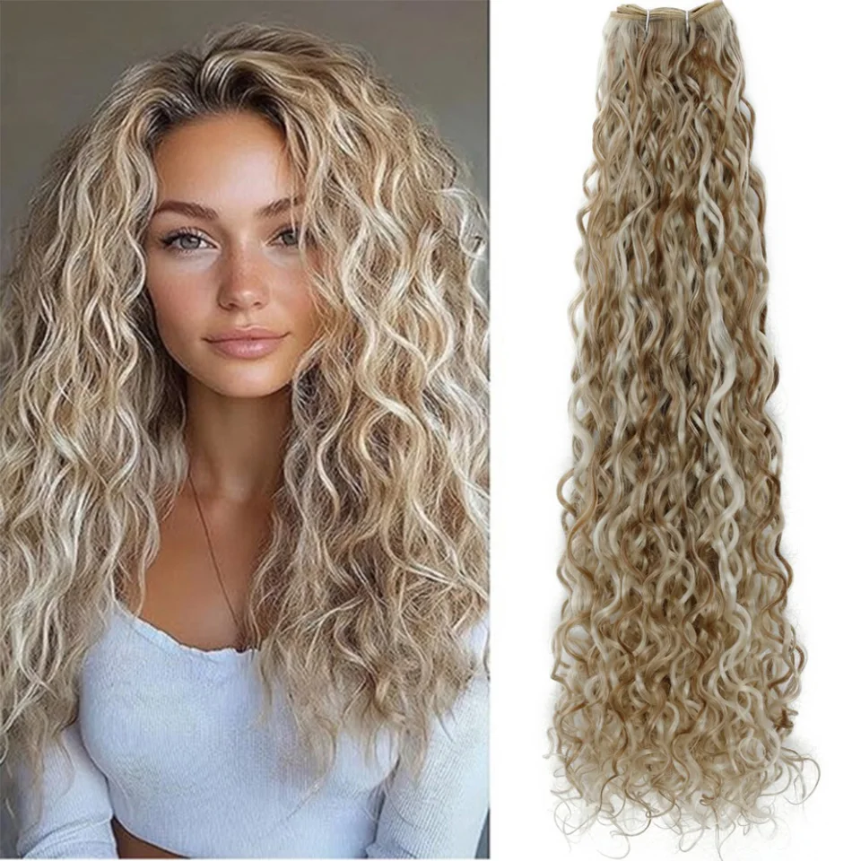 

Ombre Curly Bundles Hair Extensions Blonde For Women 120g/Strands Water Wave Bundles Synthetic Hair Extension For All Seasons