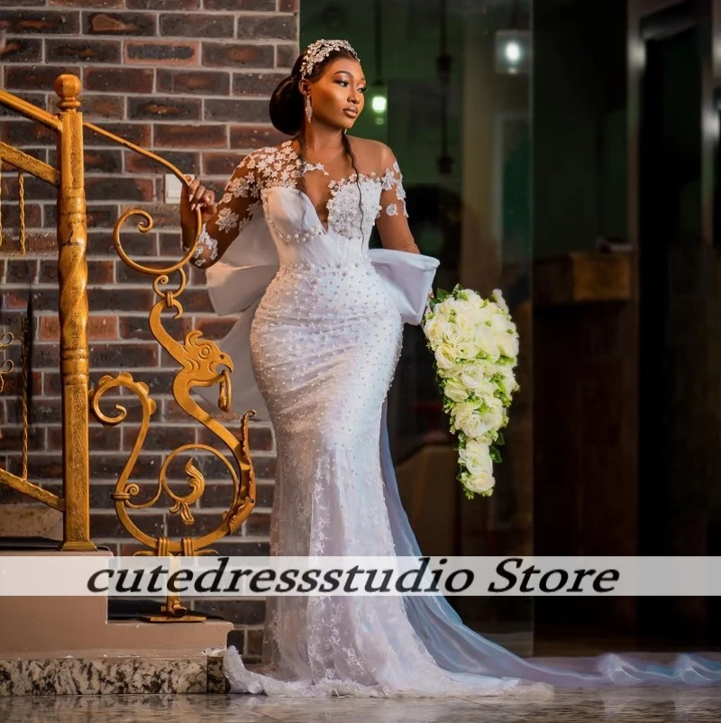Delicate Mermaid Wedding Dresses Elegant Bridal Gowns Luxurious Peals Applique Nigerian Females 2025 Vestido De Novia Customized