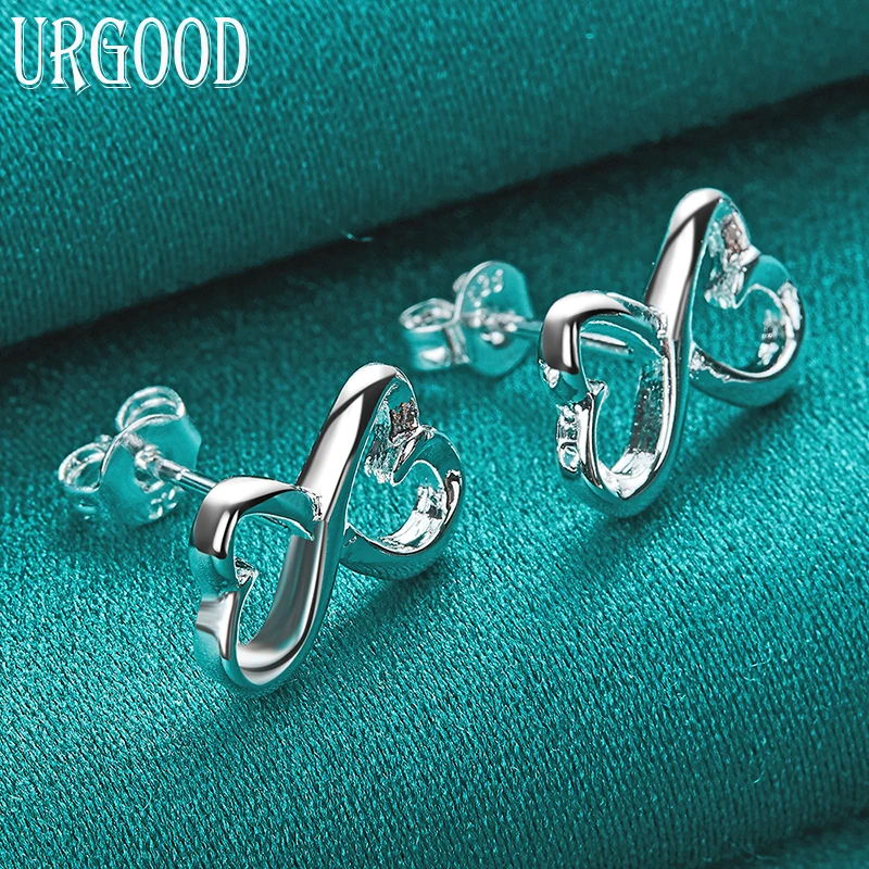 

925 Sterling Silver Double Heart Stud Earrings For Women Men Party Engagement Wedding Fashion Jewelry