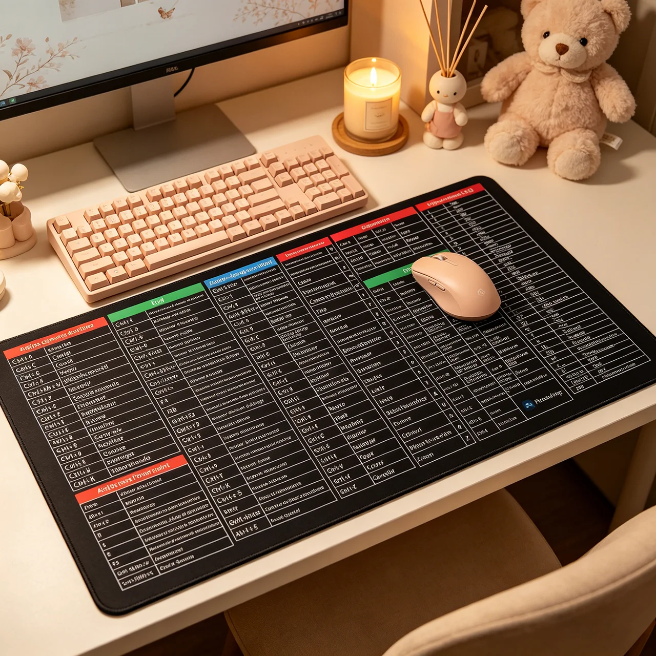 Spanish Excel Shortcuts Pattern Large Mouse Pad Office Desk Mat Computer Keyboard Pad Starters Gift for Office Workers Students