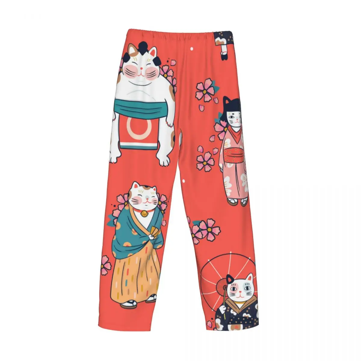 Funny Cats DressedSakura Flowers Men's Casual Pajama Sleeping Pants Lounge Loose Trousers Comfortable Nightwear