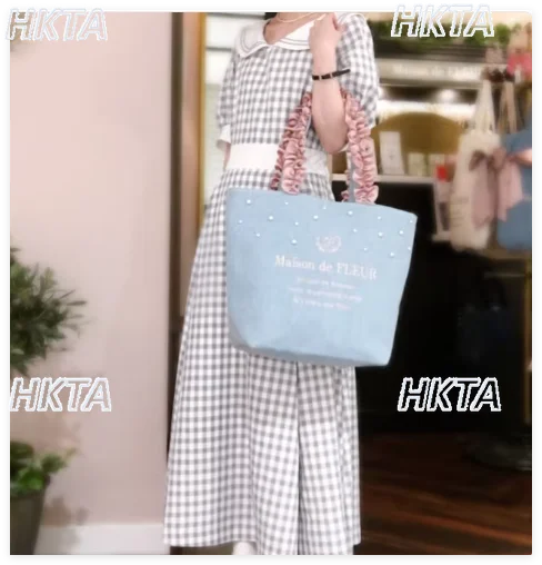 

Japanese 2026 New Cute Lace Pleated Pearl Inlaid Portable Tote Bag Sweet Large Capacity Letters Casual White Bag Backpacks Women