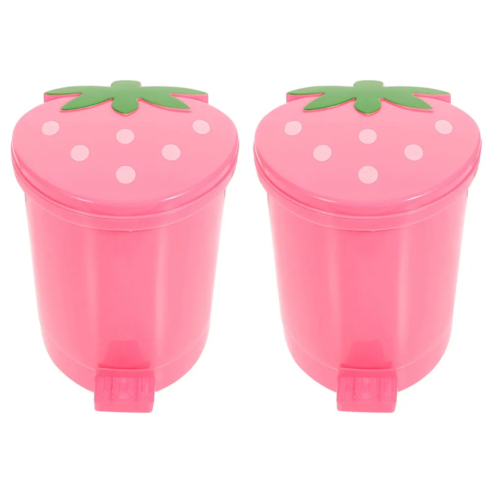 

2pcs Mini Trash Can 10x9x10.5cm Red Desktop Storage Bucket Home Office Waste Bin Reusable Garbage Can Decorative