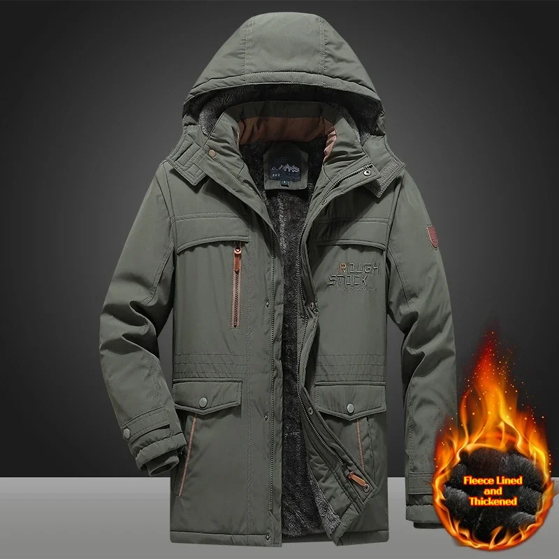 

2025 New Men's Thermal Padded Coat Winter Long Sleeve Jacket Outdoor Parka Thickened Warm Plus Size Cloting Windproof Coat Male