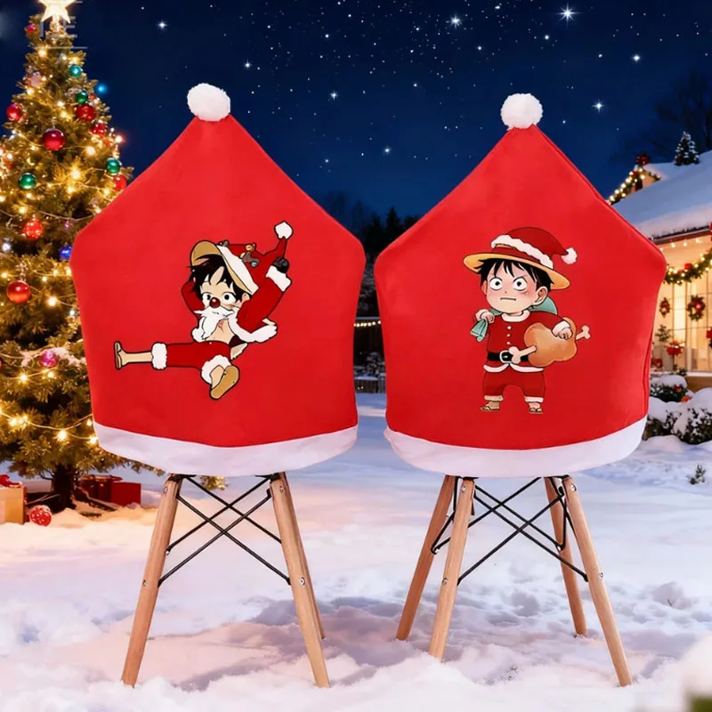 

Kawaii One Piece Christmas Chair Cover Party Home Decor Living Room Dining Room Chair Protective Cover Cartoon Anime Xmas Gift