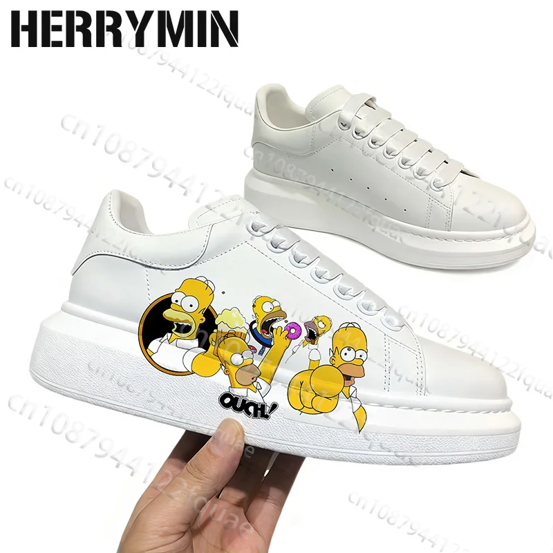 

Белые туфли для скейтбординга Simpson для детей и взрослых, мужская и женская забавная стильная обувь из искусственной кожи с мультяшным принтом, подарок для мальчиков и девочек