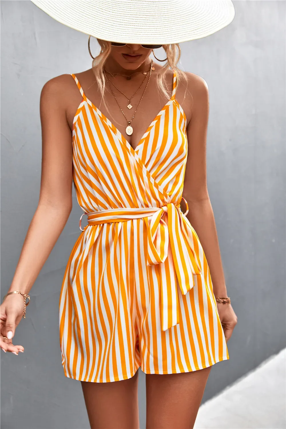 

Spring and Summer New Women's Best Selling Sexy V-neck Striped Suspender Jumpsuit Women