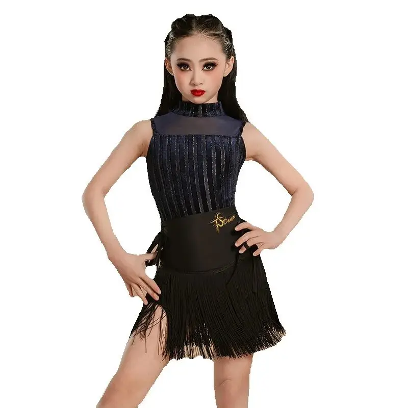 Estate Per Bambini Ballo Latino Nappe Abiti Ragazze Concorso di Ballo Latino Costumi Backless Maglia Top Gonna Con Frange SL12004