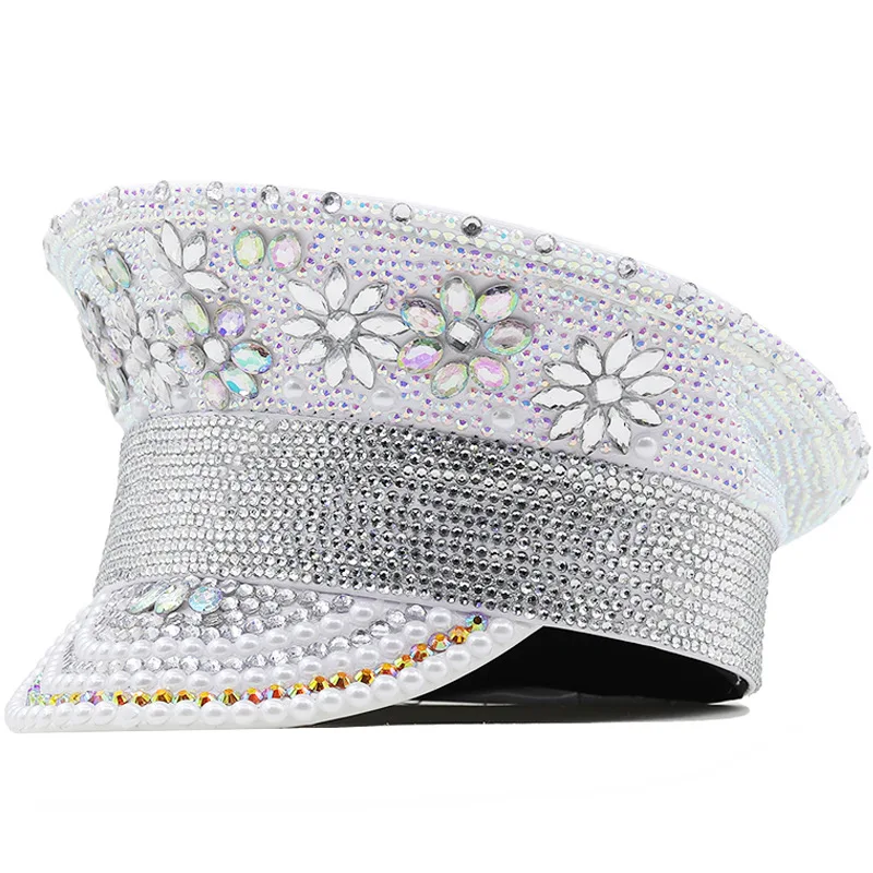 

Women's Wedding Easiest For Matchwhite Diamond Photography Hat Leather Brim Peaked Cap Party Carnival Flat Hat Performance Hat
