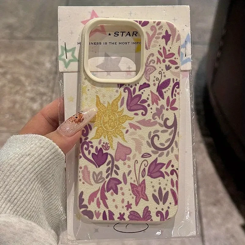 Purple Sun Leaf Lichee Pattern Silicone Phone Case for iPhone 17 16 Cases iPhone 15 14 13 12 11 Pro Max XS X XR Plus 17Air Cover
