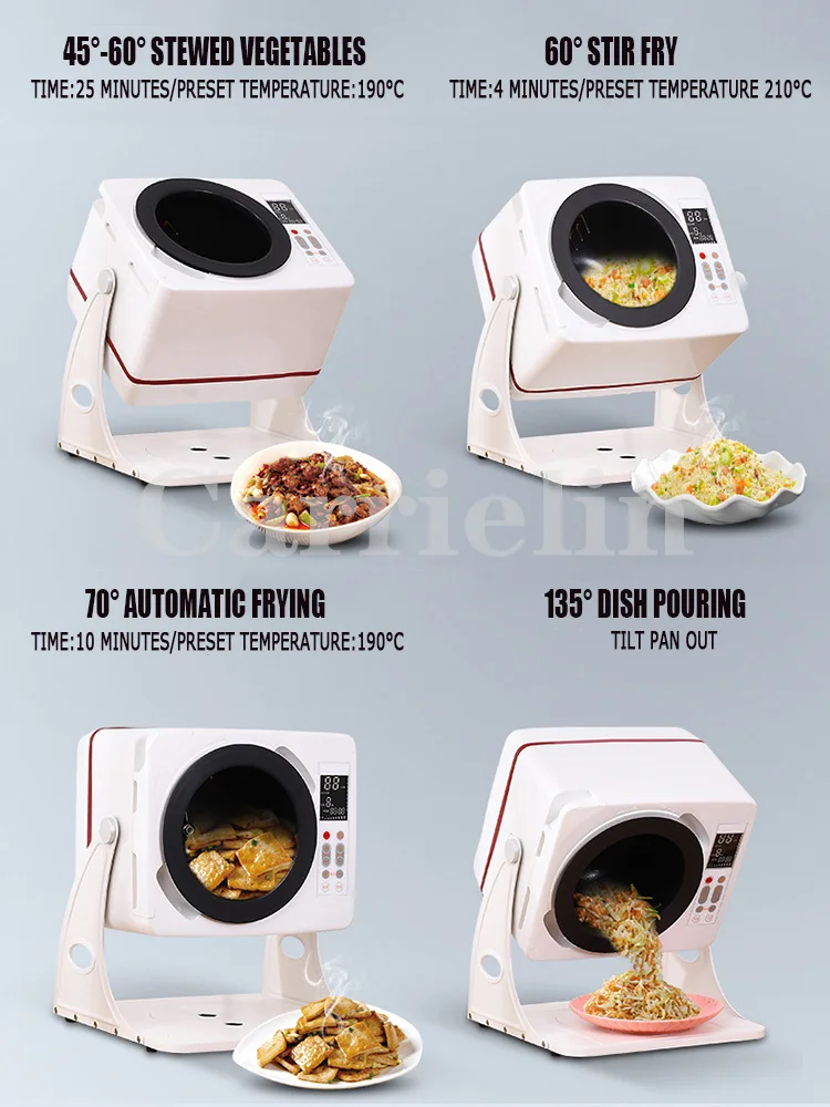 6L ผักเครื่องทำอาหาร2500W โรงอาหารอัตโนมัติขนาดใหญ่หุ่นยนต์อัจฉริยะกลองประเภทข้าวผัดอเนกประสงค์กระทะ