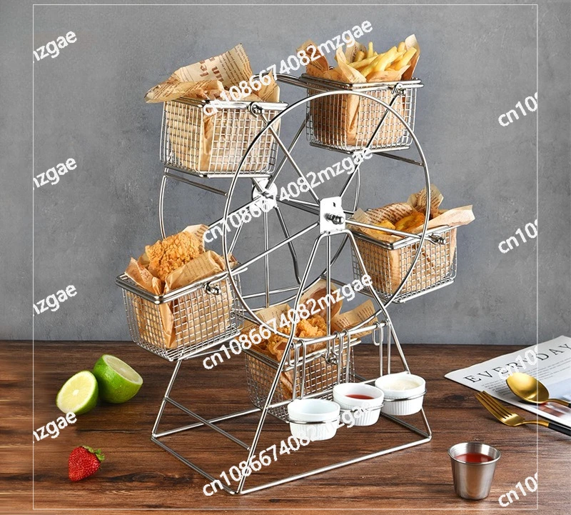 

Rotating iron fry basket, rose gold stainless steel Ferris wheel shaped creative snack cake rack