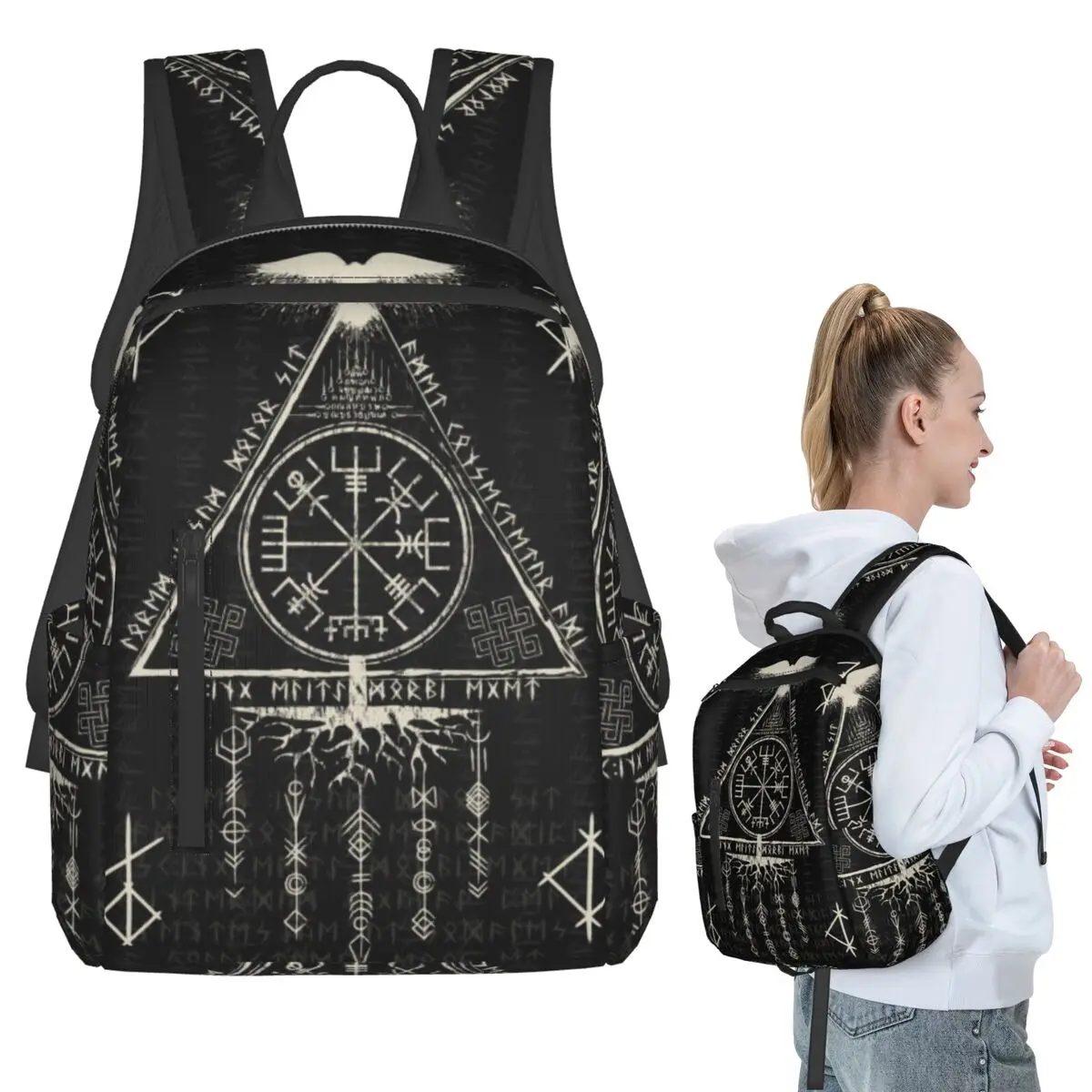 Viking Rune Triangle Design And Norse Symbols 13 Backpack Student BookBag Boys Girls School Bag Computer Shoulder Bags Men Women