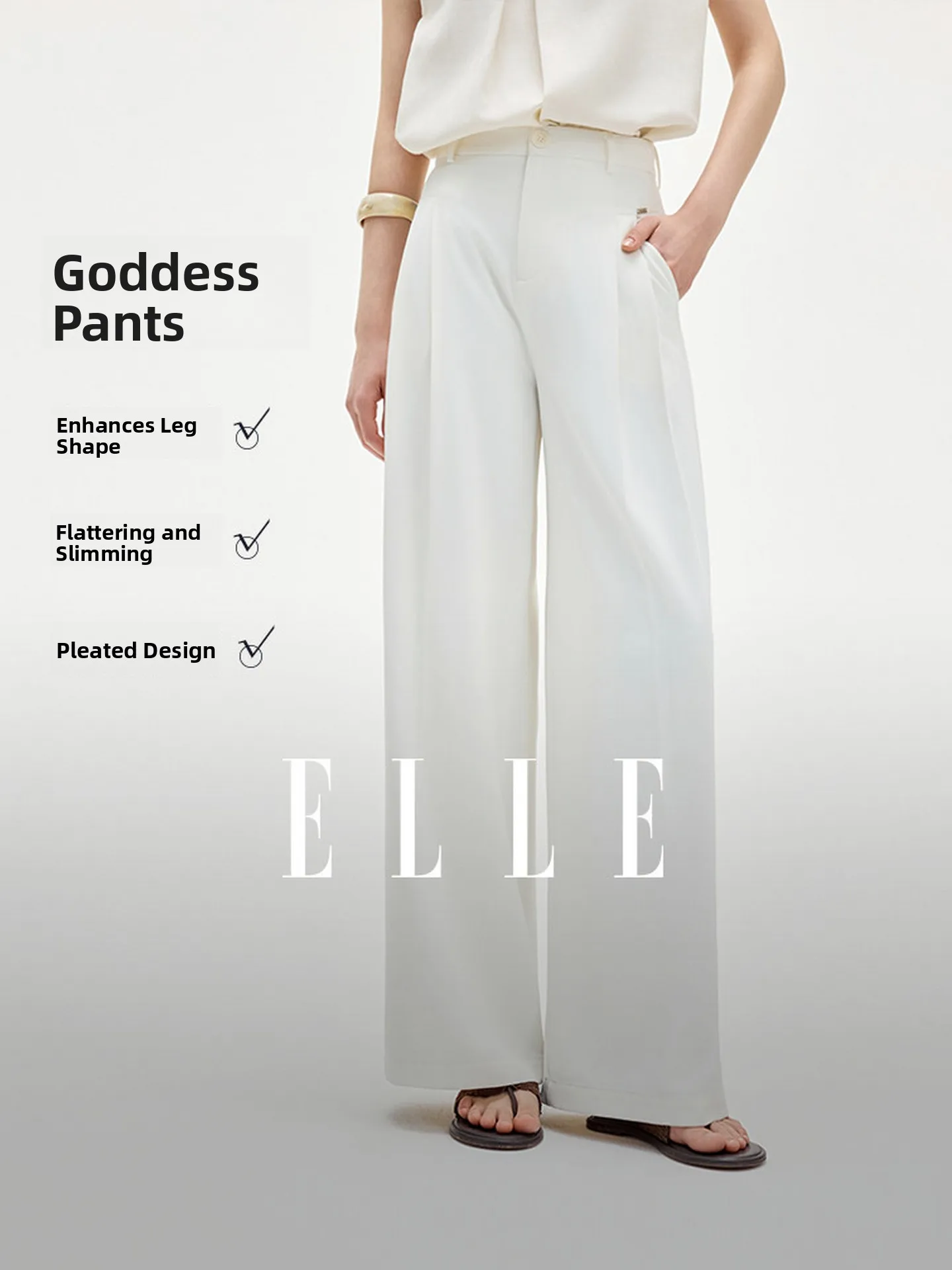 

ELLE Commuter Casual Pants Women's Fashion Summer New Draping Small Size Slimming White Wide Leg Pants Simple Style Natural W...