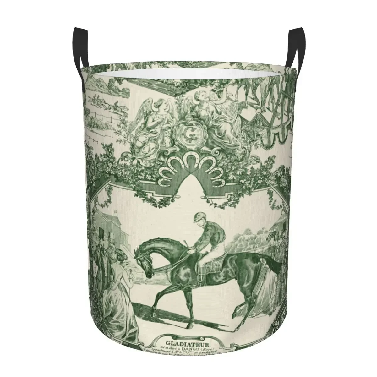 

Antique Vintage French Toile De Jouy Laundry Basket Collapsible Traditional France Art Hamper Toys Organizer Storage Bins