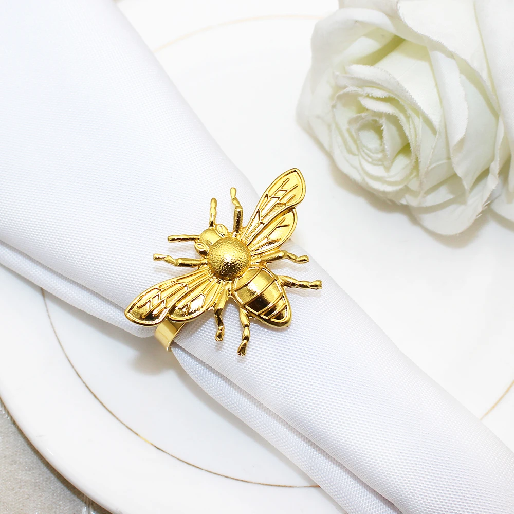 6Pcs Gold Napkin Rings Cute Bee Napkin Ring Holders for Christmas Thanksgiving Family Gatherings Wedding Decorations 2024 ERE92