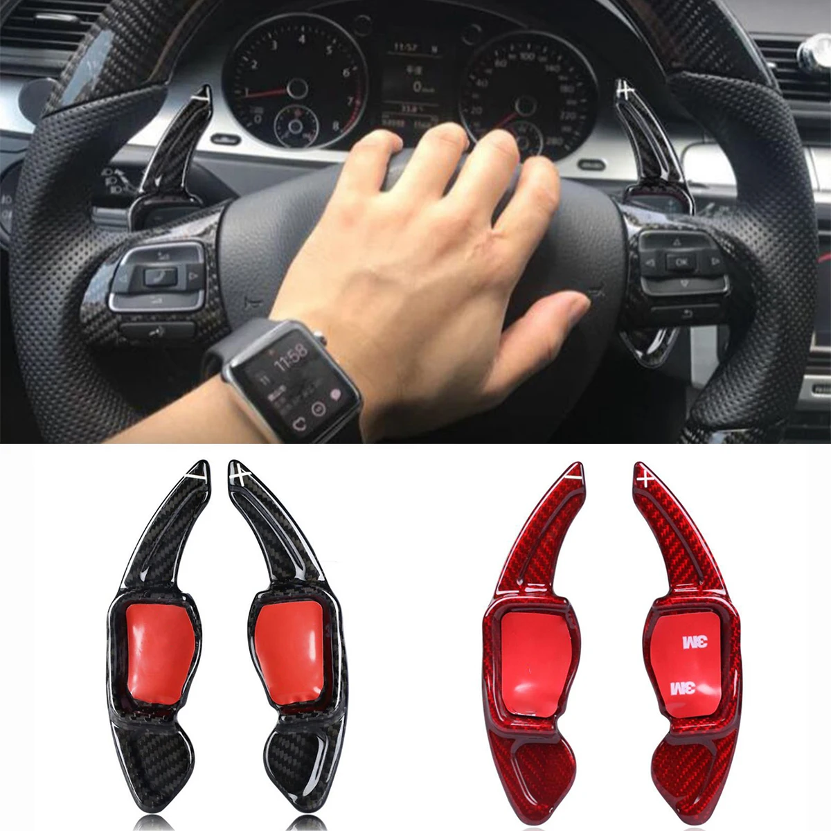 

2Pcs Real Carbon Fiber Car Steering Wheel Shift Paddle For Volkswagen CC Tiguan Scirocco Touareg Sharan Beetle Golf 6