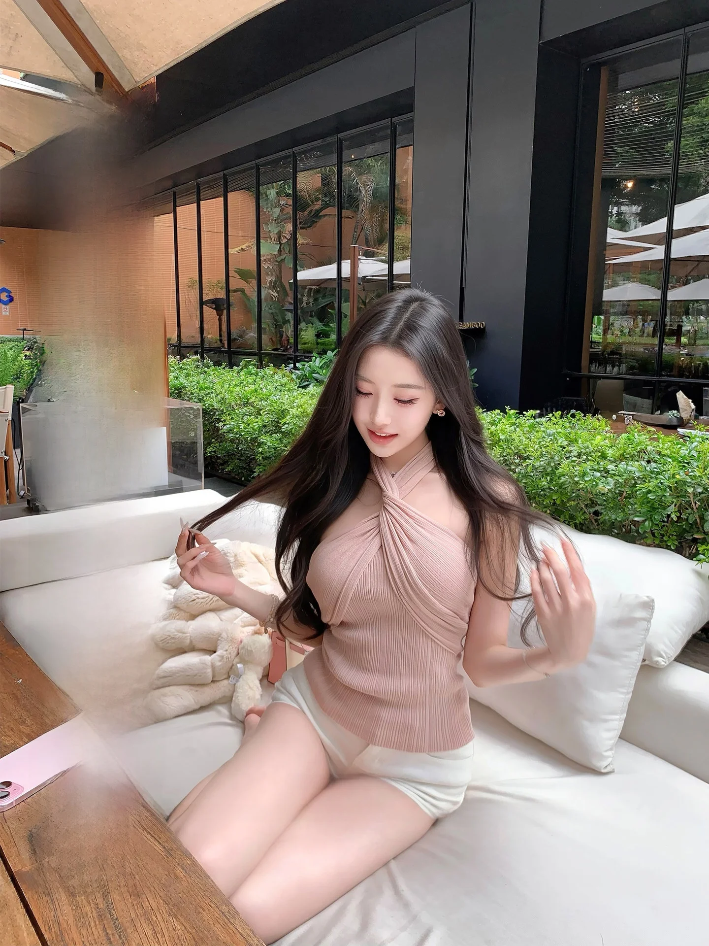 

Roselyn Sexy Knitted Neck Hanging Vest Women's Early Spring New Elastic Slim Fit Top Short Style Fashionable Gown