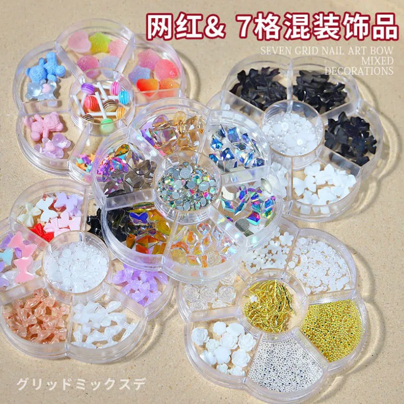 

Mixed 3D Nail Art Decorations Bow Aurora Patch Bear Arystal Pearl MixTips Glitters Flower Star Heart Rhinestones Slice