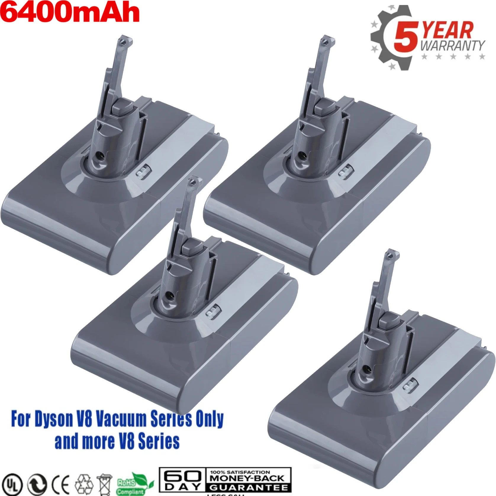

1/2/4Pcs 6.4Ah V8 Replace for DYSON 21.6V Li-on Battery Pin Compatible with V8 Absolute Motorhead SV10 V8 Series Vacuum Cleaner
