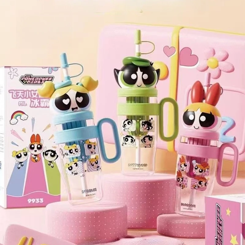The Powerpuff Girls Season Bouteille d'eau 2025 Nouveau modèle Tasse de paille avec compartiment à thé en plastique Ice King Cup Festival Cadeaux Anime