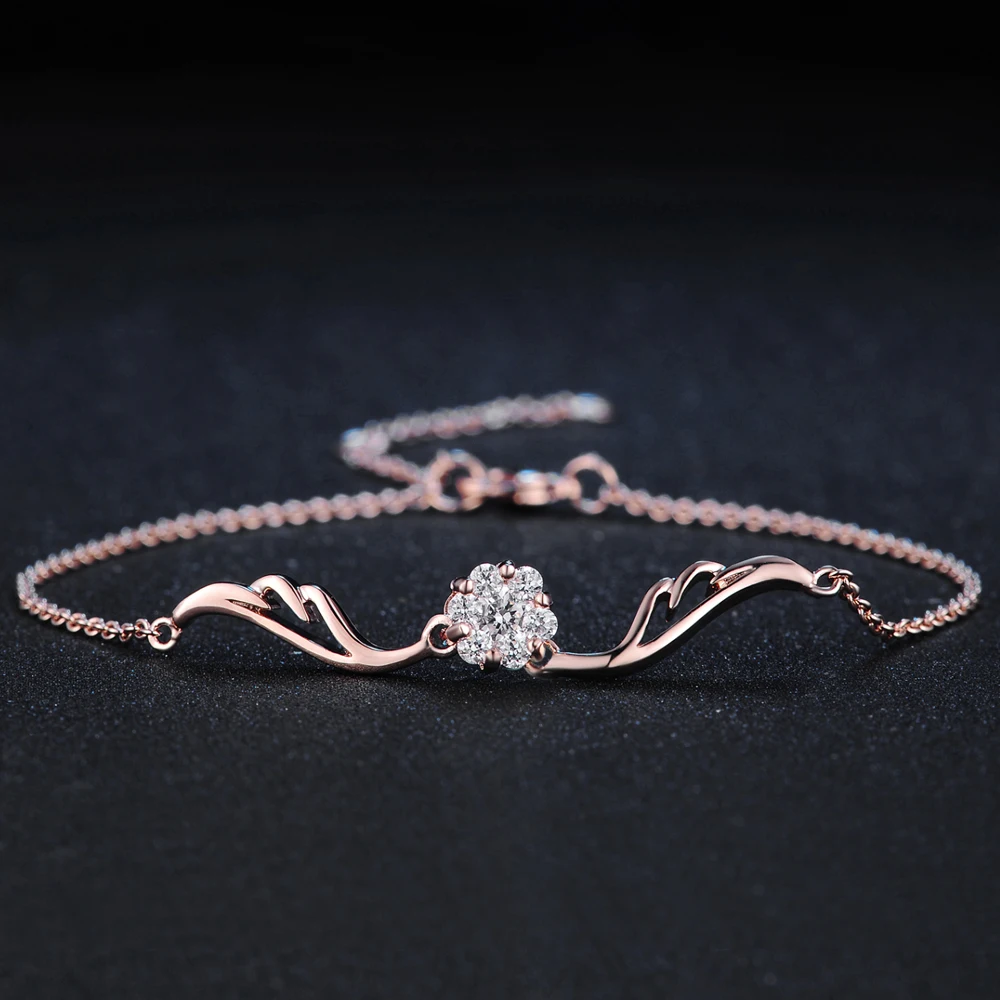 Angle Wings Bracelets Bangles for Women Rose Gold Color Crystal Chain on Hand Fashion Party Dating Jewelry For Girls DFH081