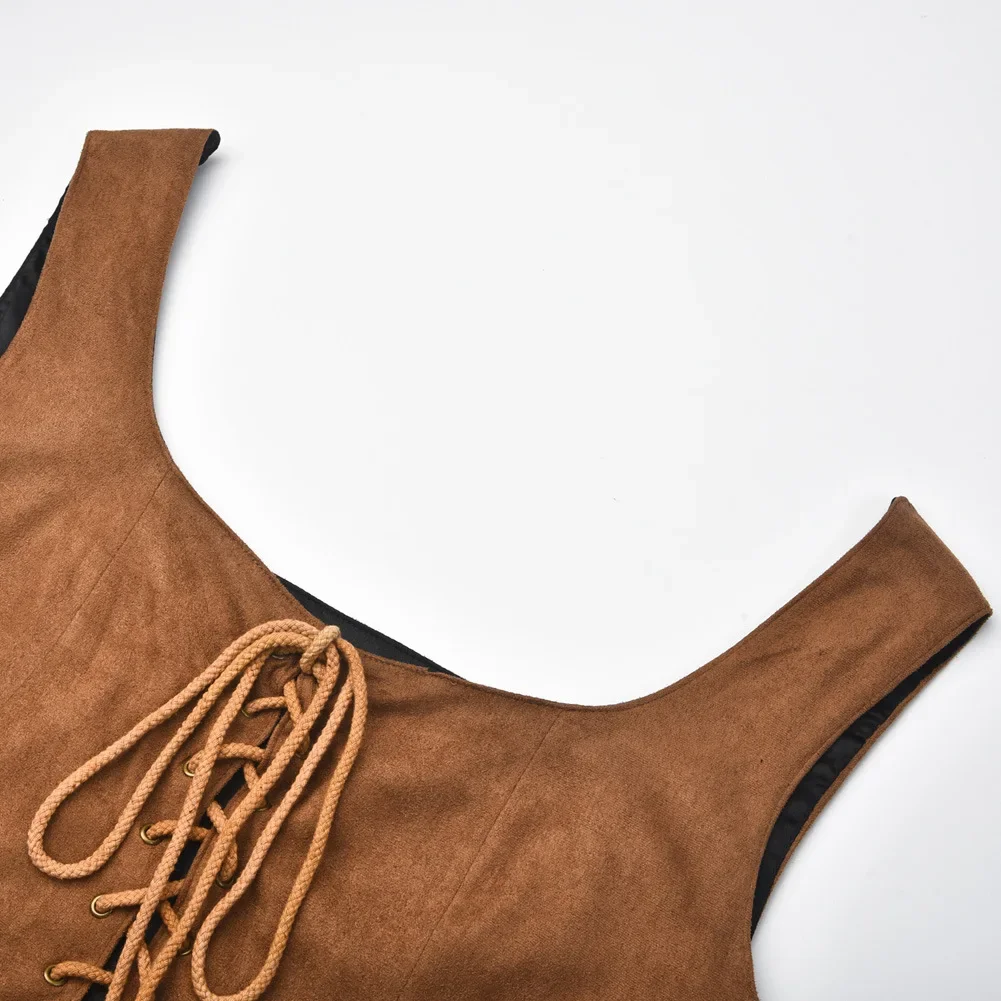 Medieval Women Vintage Suede Corset Crop Top Victorian Pirate Lady Waistcoat Renaissance Celtic Archer Cosplay Halloween Costume