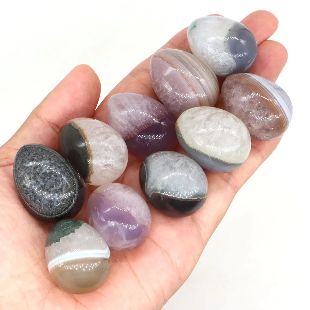 22x30mm Gray Crytal Agate Egg Statue Natural Stone Healing Quartz Massage Gem Mineral Specimen Jewelry DIY Meditation Home Decor