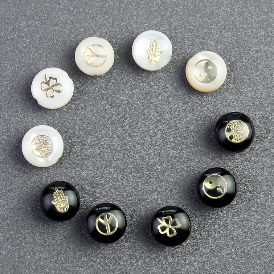 1pc Natural Shell Beads Tree of Life Four Leaf Clover Hamsa Yin-Yang White Black DIY Necklace Bracelet Making Jewelry Accessory
