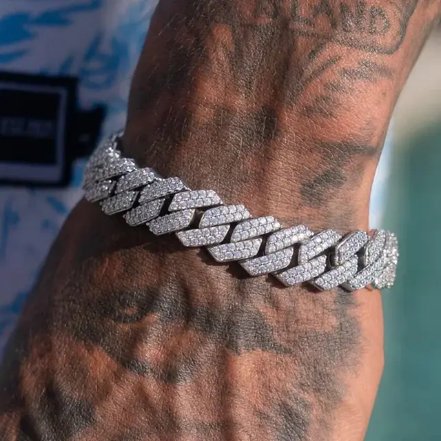 14MM Iced Prong Link Cuban Chain Bransoletki dla mężczyzn Kobiety Pełne cyrkonie Chunky Miami Cuban Bransoletka Punk Hip Hop Biżuteria Prezent