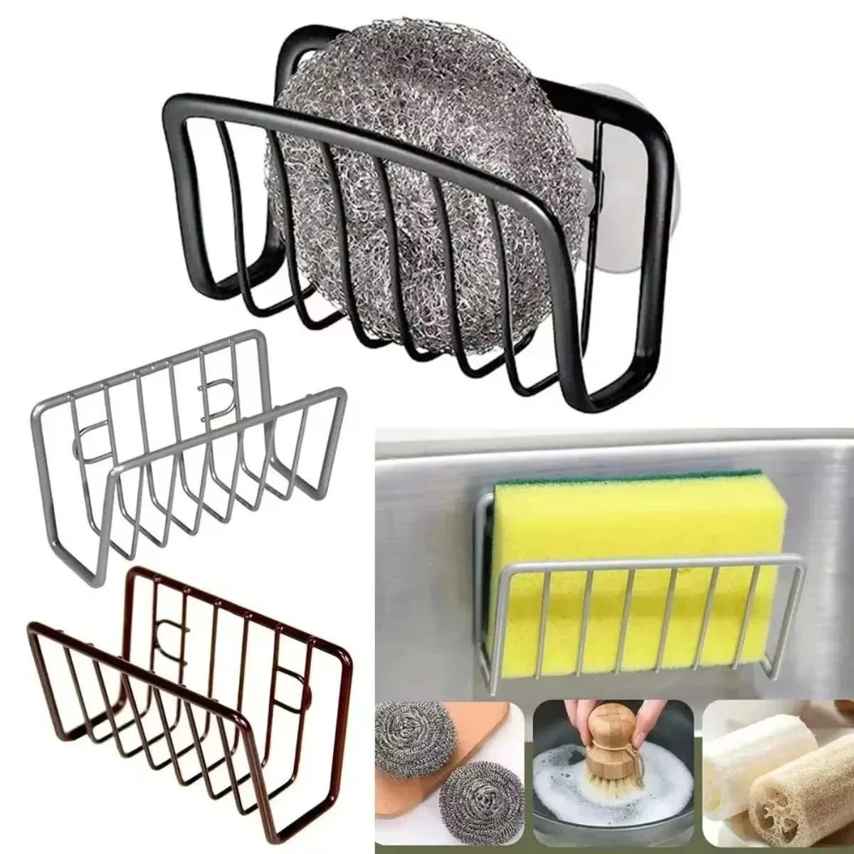 1PC Metall Schwamm Rack mit Saugnäpfen Waschbecken Abfluss Lagerung Regal für Draht Ball Küche Organizer Küche Zubehör Organizer