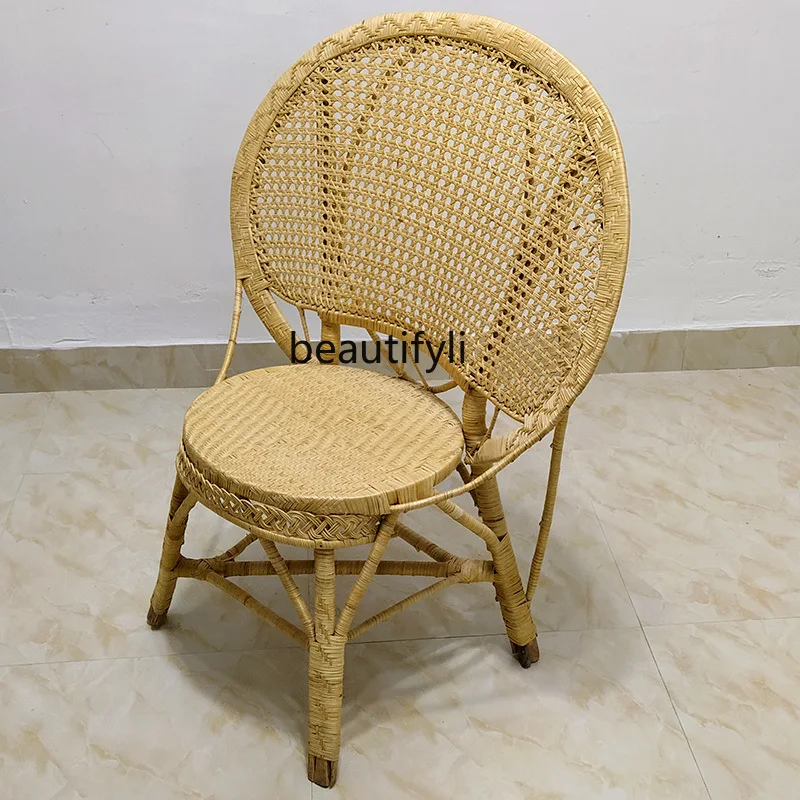 GY Natural Real Rattan Chair Living Room Interior Home Leisure Single Backrest Chair Handmade Rattan Modern Chinese New Style