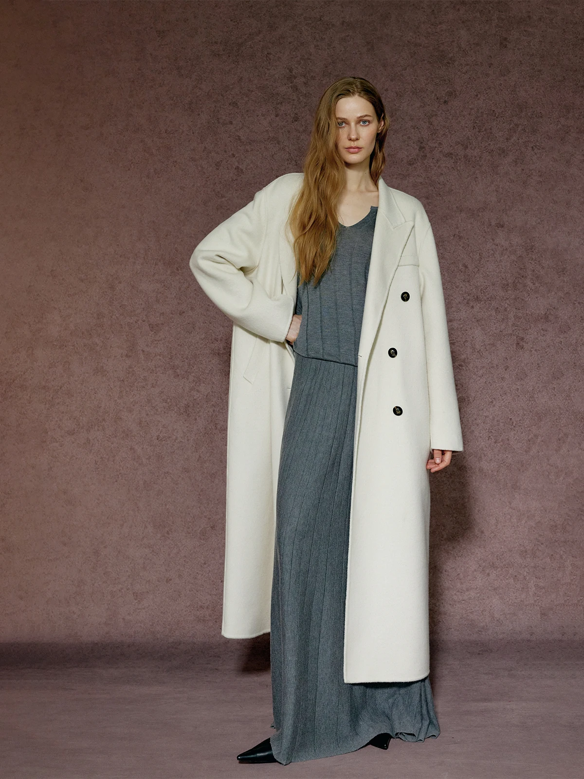 

ZhouMiao London Old Memory Classic H-ape Double-Faced Woolen Coat Warm Woolen Outerwear for Women Commute Simple Sle