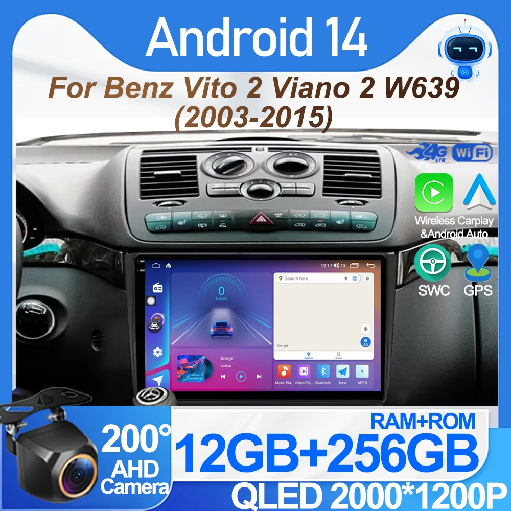 

Android 14 Carplay Car Radio For Mercedes-Benz Vito 2 W639 Viano 2 2003 - 2015 GPS Navigation 2din DVD Player Stereo Auto Video
