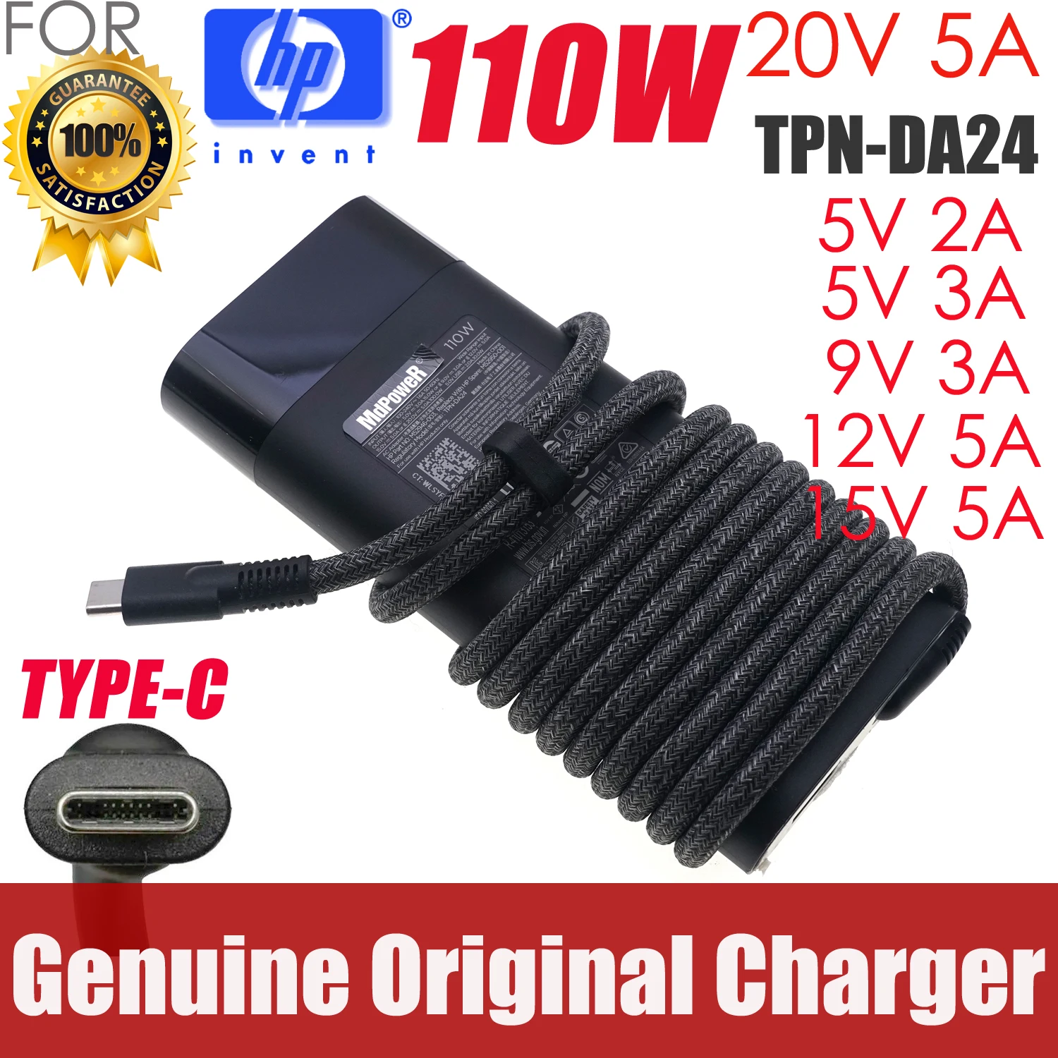 

Genuine 20V 5A 110W Type-C AC Adapter Charger For HP Spectre x360 16-aa0074ng Laptop Power Supply TPN-DA24 M52946-003 M52950-001