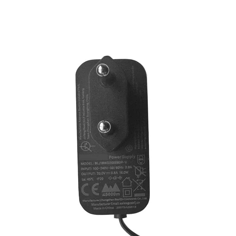 Power Adapter for Roborock Q7 BF&BF PLUS Robot Vacuum Cleaner 20V 0.8A Charger Power Cord for Panasonic MC-WDD91-S MC-WMD85