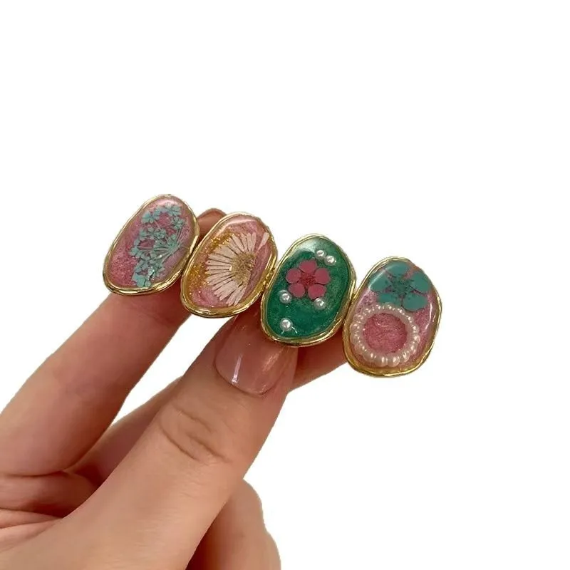 Oval Alloy Resin Dried Flower Hair Clip Glitter Sand Gold Flakes Pearl Duckbill Claw Side Bangs Barrettes New Hair Accessories view 5