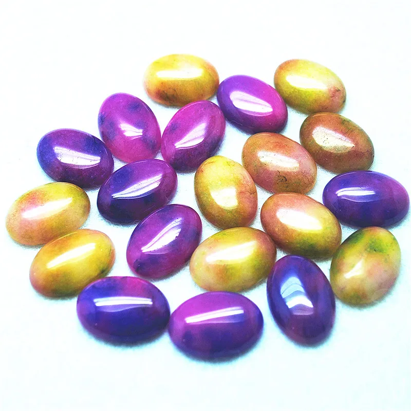 10PCS Nature Double Colors Jade Stone Cabochons Oval Shape 18X25MM DIY Jewelry Findings No Hole Faster Shipping