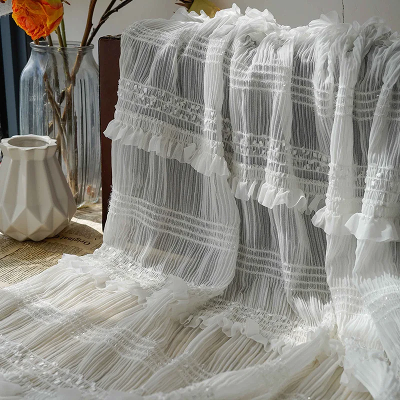 

Bright silk embroidered pleated chiffon fabric, tulle fabric DIY wedding dress women's dress hand-sewing cloth