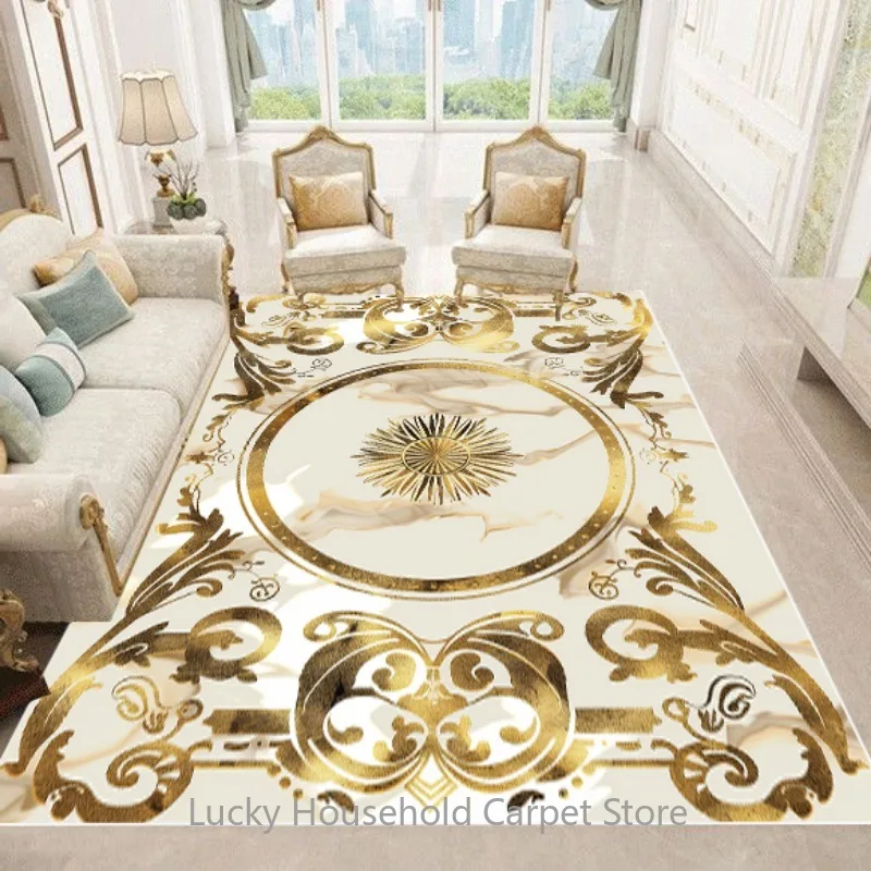 Luxury European Style Carpets Living Room Sofa Side Rugs Home Decoration Soft Golden Carpet Bedroom Cloakroom Hallway Floor Mat