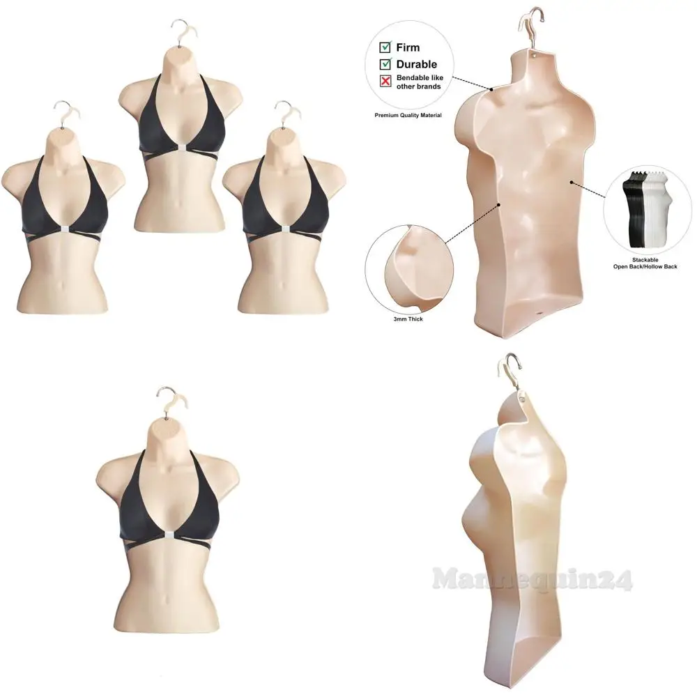 

Stackable Hollow Back Mannequin for T-Shirt Display, Countertop, Crate Shows, S-M Clothing Size, Set of 3