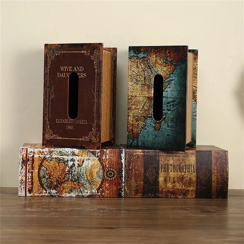 

TOPLIVING Retro European Simulation Book Tissue Box Wooden Coffee Table Napkin Storage Box Living Room Decoration Leather Tissue